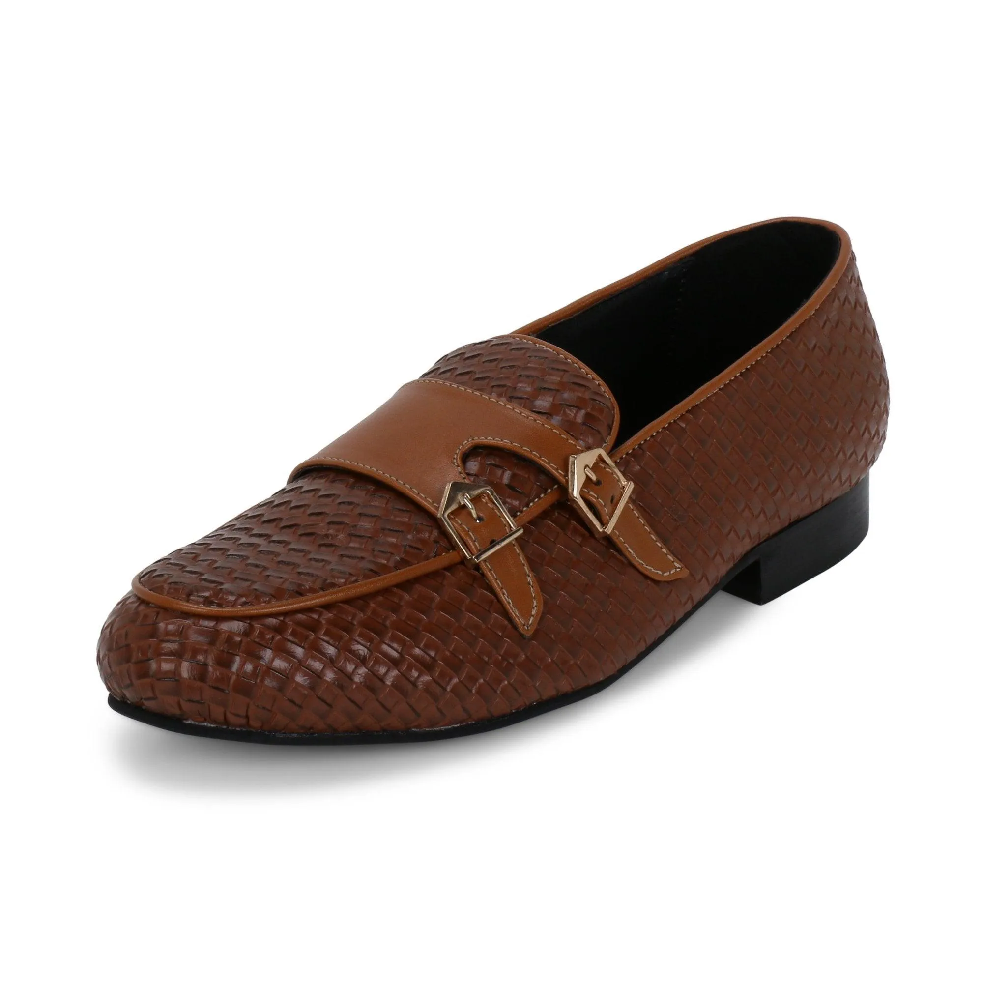 Bello Tan Braided Double Monk Loafers