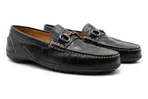 Bill Alligator Grain Horse Bit Loafers - Black