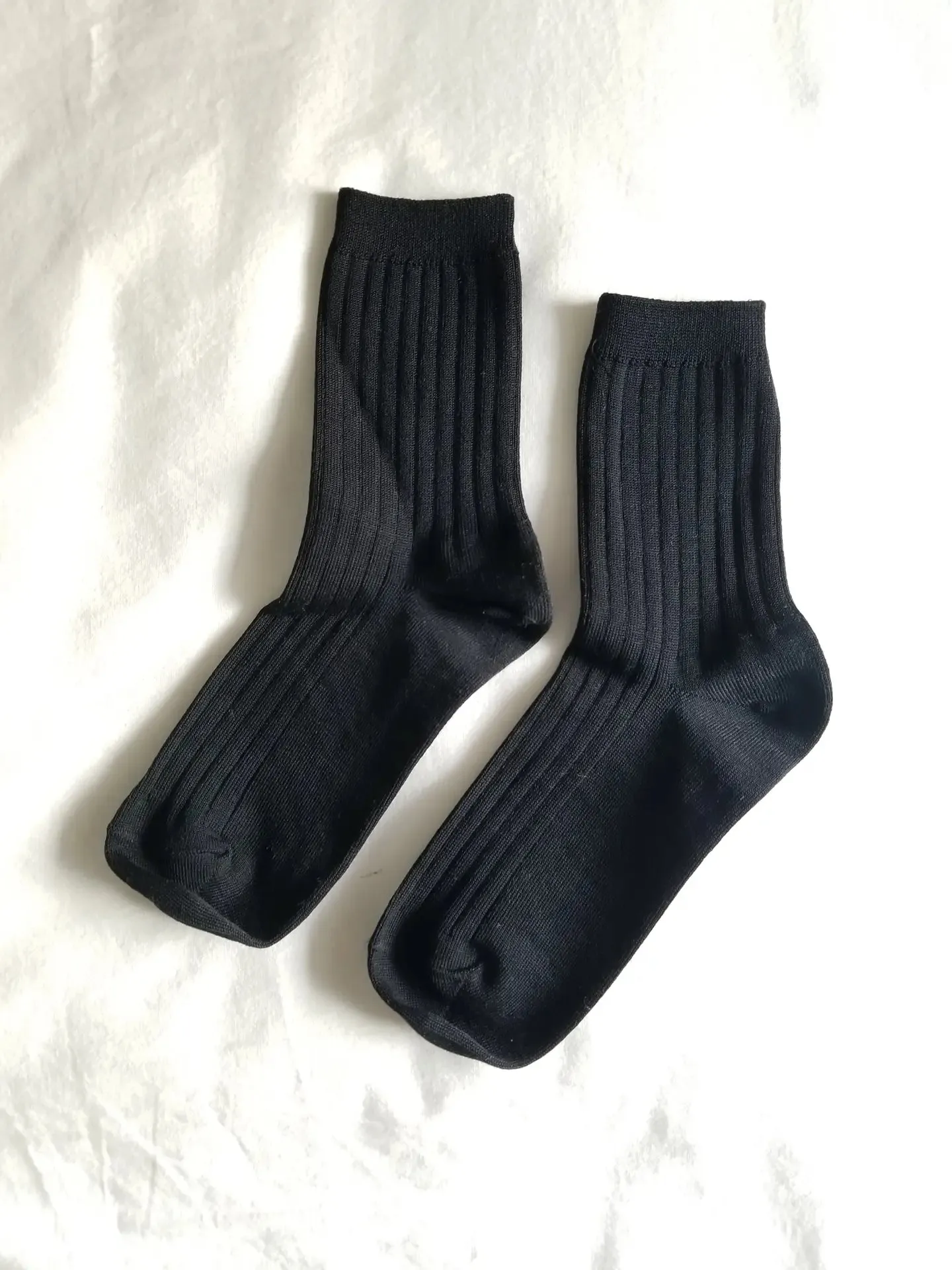 Black Classic Knit Ribbed Cotton Blend Socks