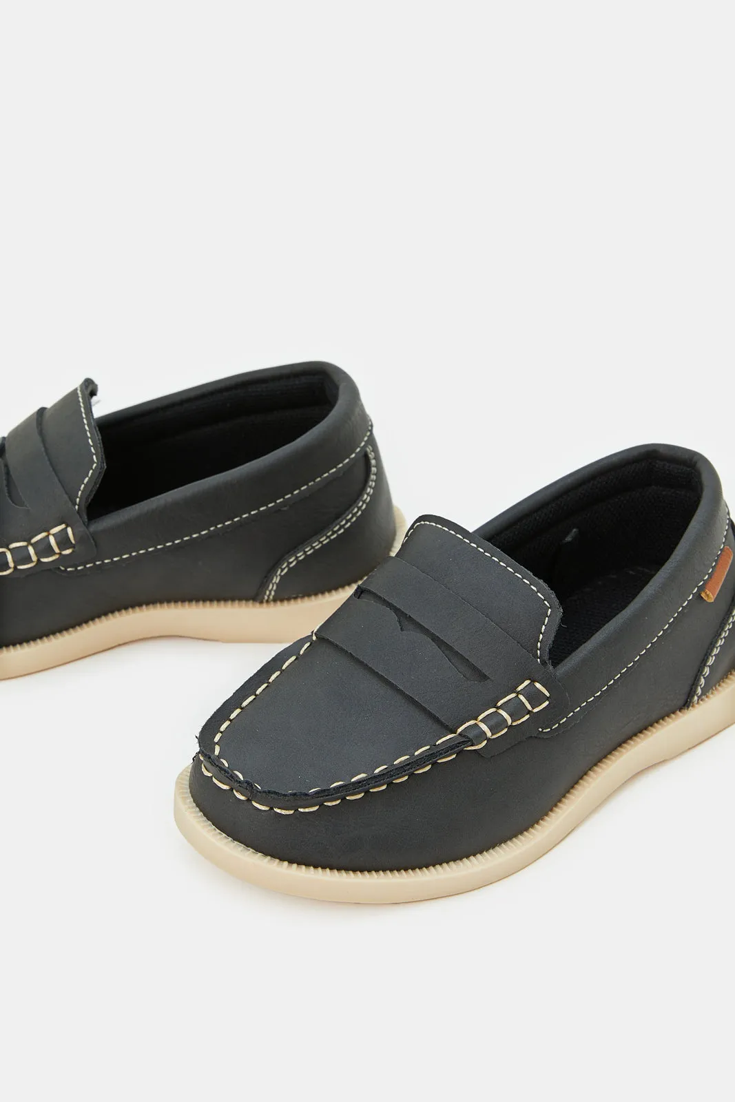 Boys Grey Material Block Loafers