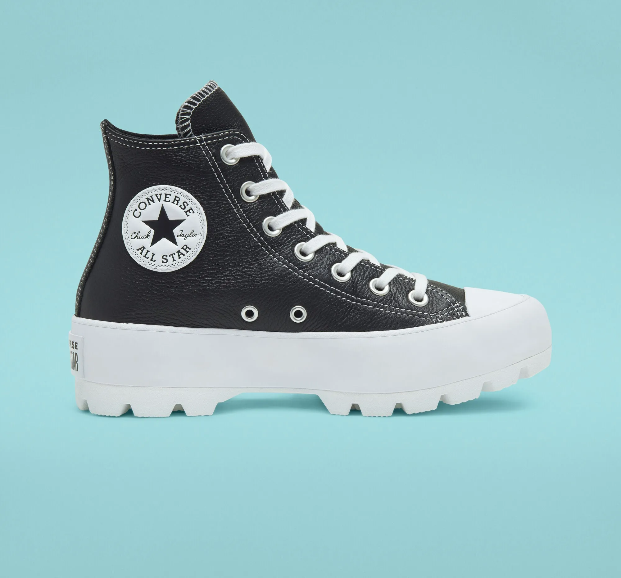 Converse scarpa sneakers da donna in pelle Lugged HI Chuck Taylor All Star 567164C nero bianco