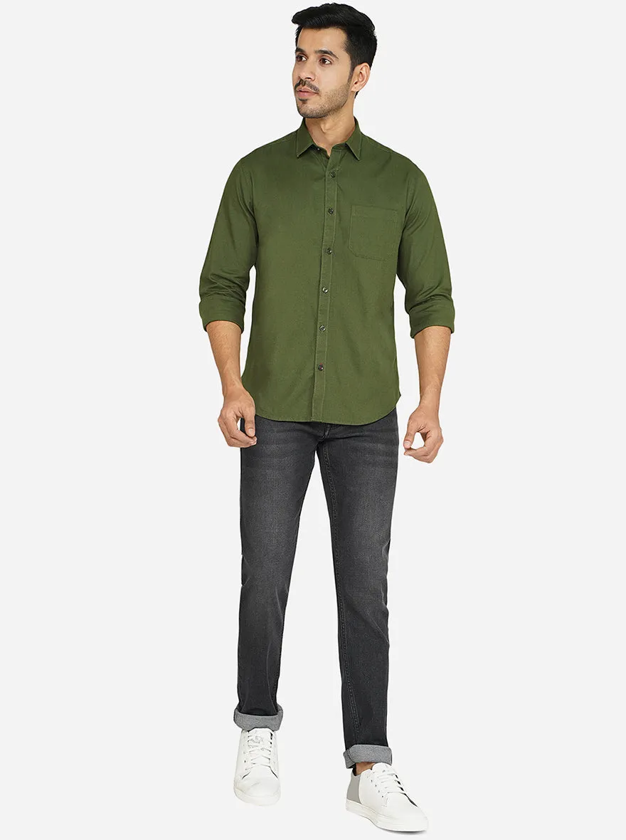 Green Solid Classic Fit Casual Shirt | Greenfibre