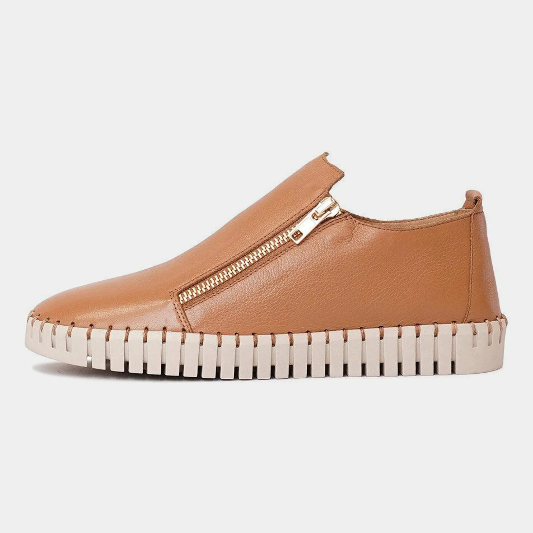 Havika Dark Tan/Almond Sole Leather Sneakers