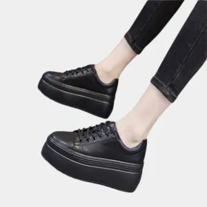 Joskaa 2024 New Platform Wedge Vulcanized Black Sneakers