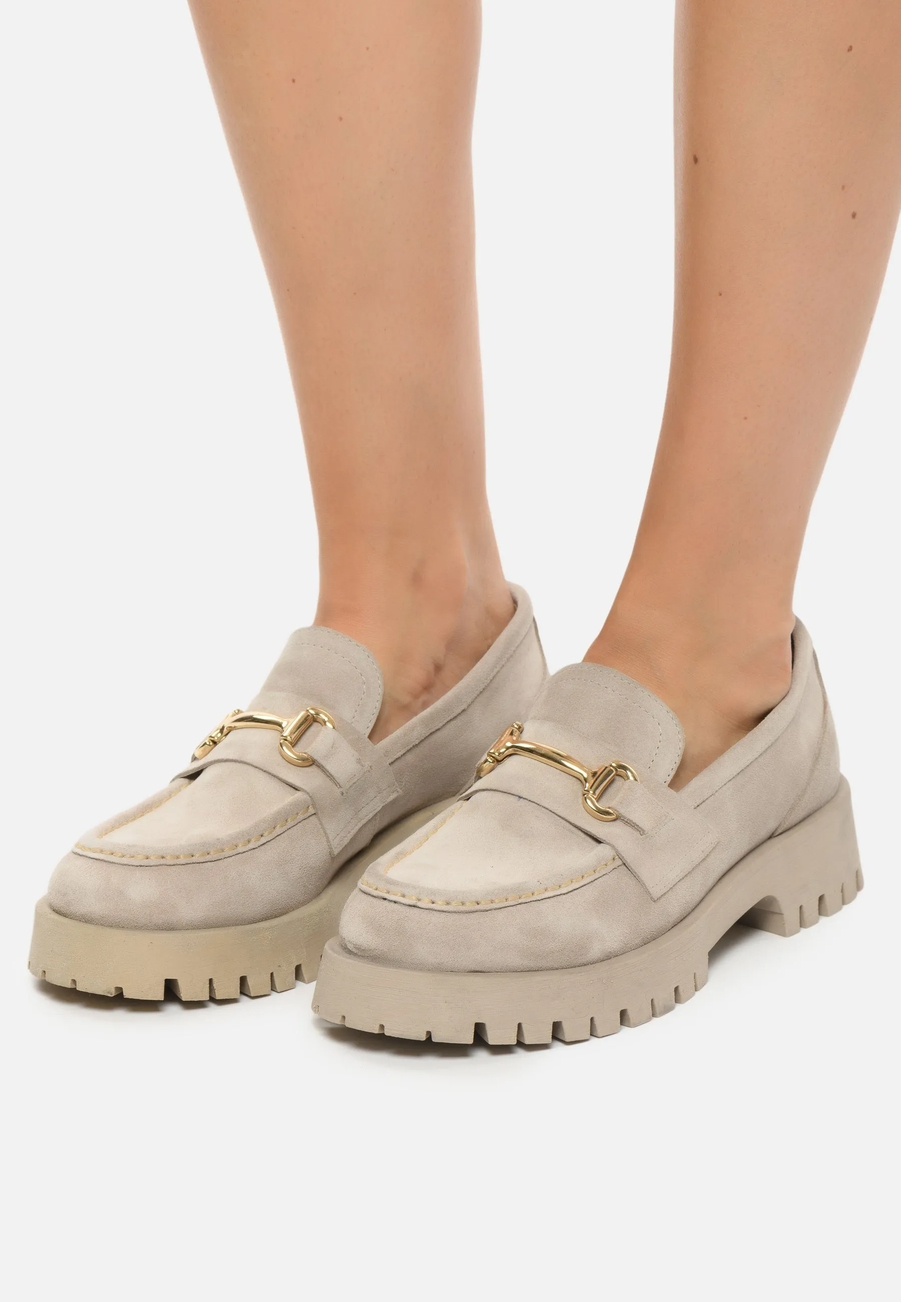 Luxe Glide Gold-Bit Loafers Josephine - Beige