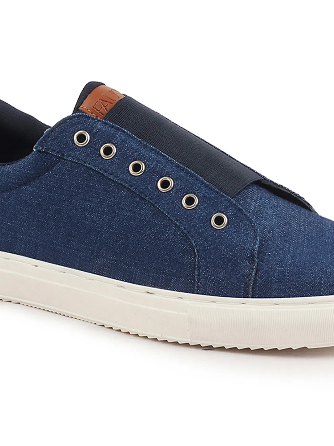 Men Navy Blue Elastic Closure Comfort Canvas Denim Slip On Sneaker Shoes