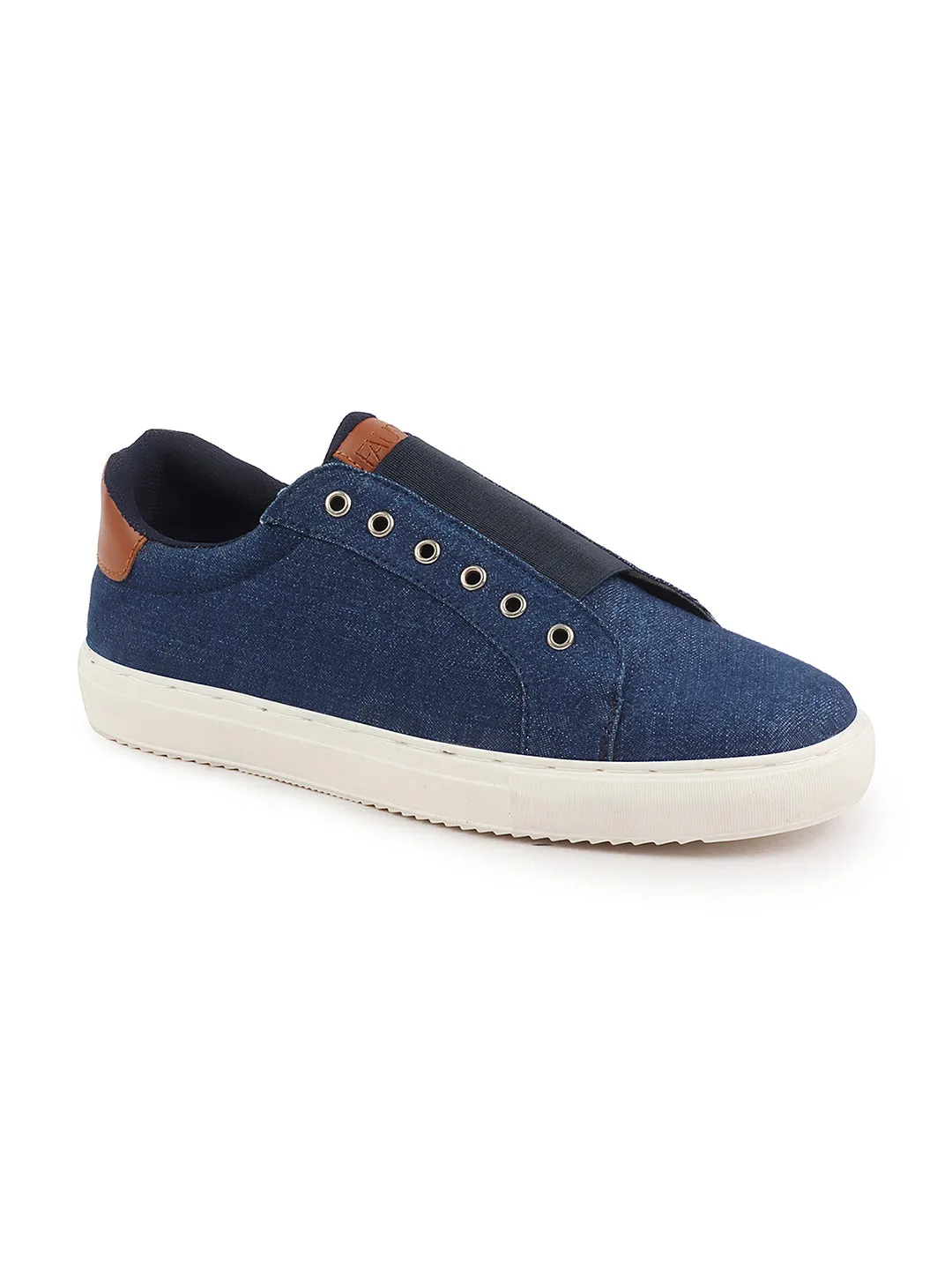 Men Navy Blue Elastic Closure Comfort Canvas Denim Slip On Sneaker Shoes