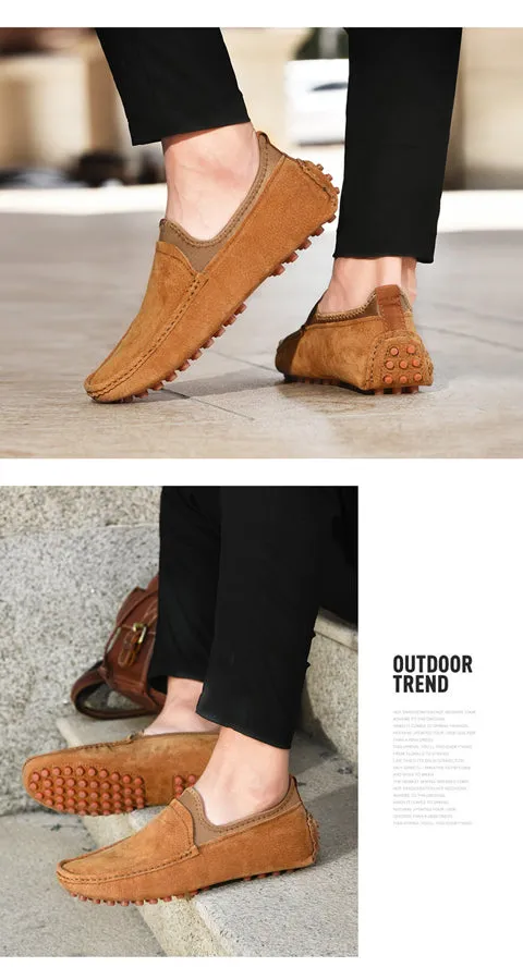 Men's Handmade Driving Shoes Walking Slip On Loafers Lightweight Comfortable Beans Shoes Fashion Slipper