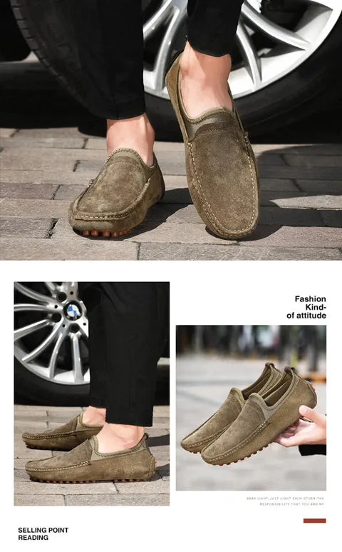 Men's Handmade Driving Shoes Walking Slip On Loafers Lightweight Comfortable Beans Shoes Fashion Slipper