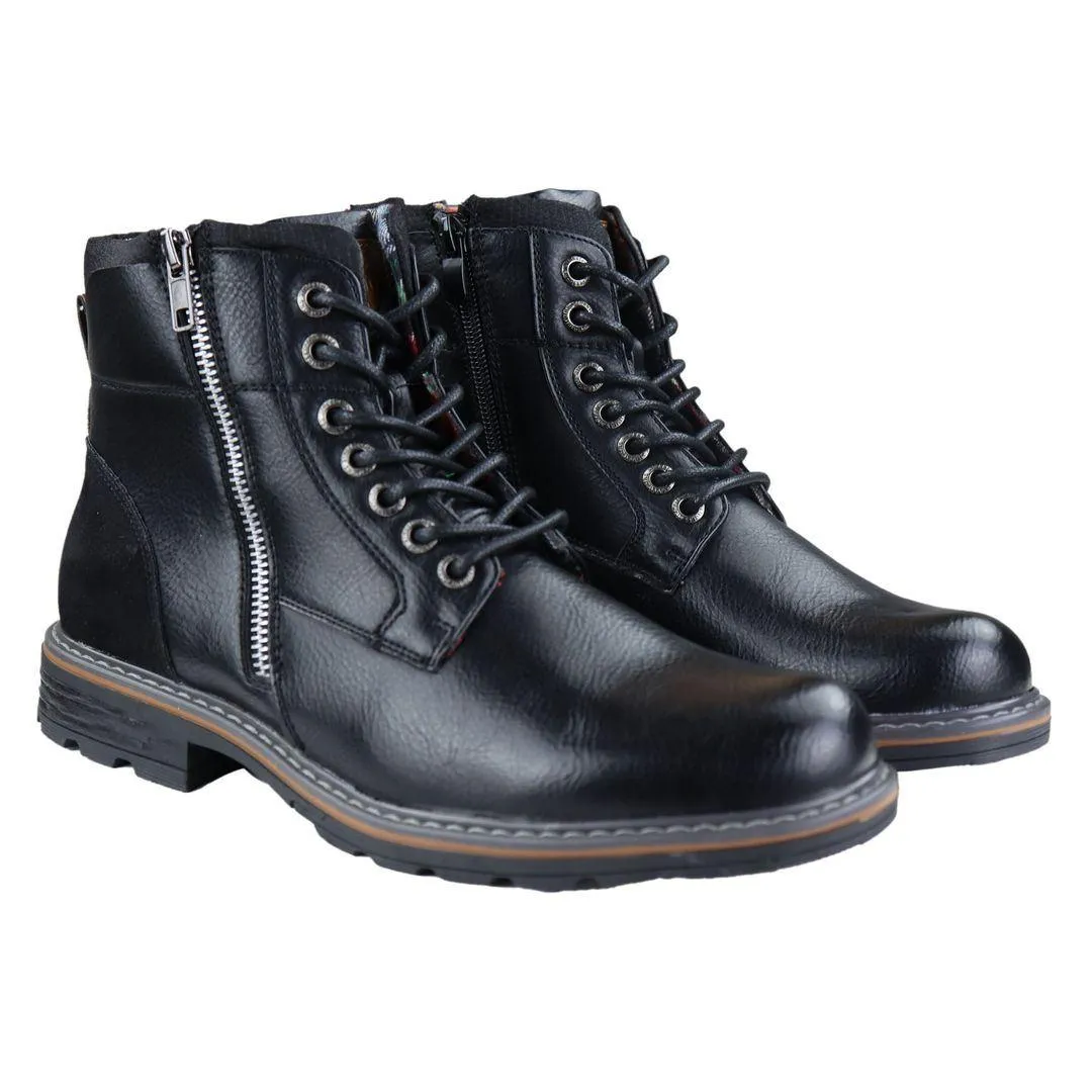 Mens Military Boots Laced Black Brown Side Zip Retro Punk Casual