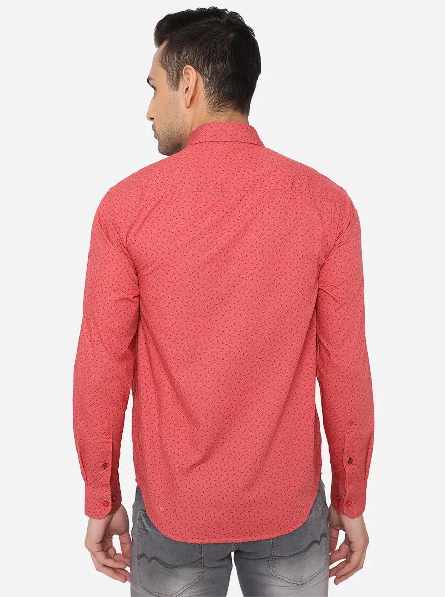 Paprika Pink Printed Classic Fit Casual Shirt | Greenfibre