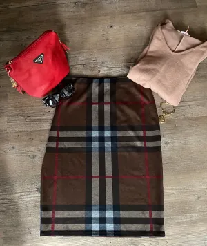 Plaid midi knit skirt