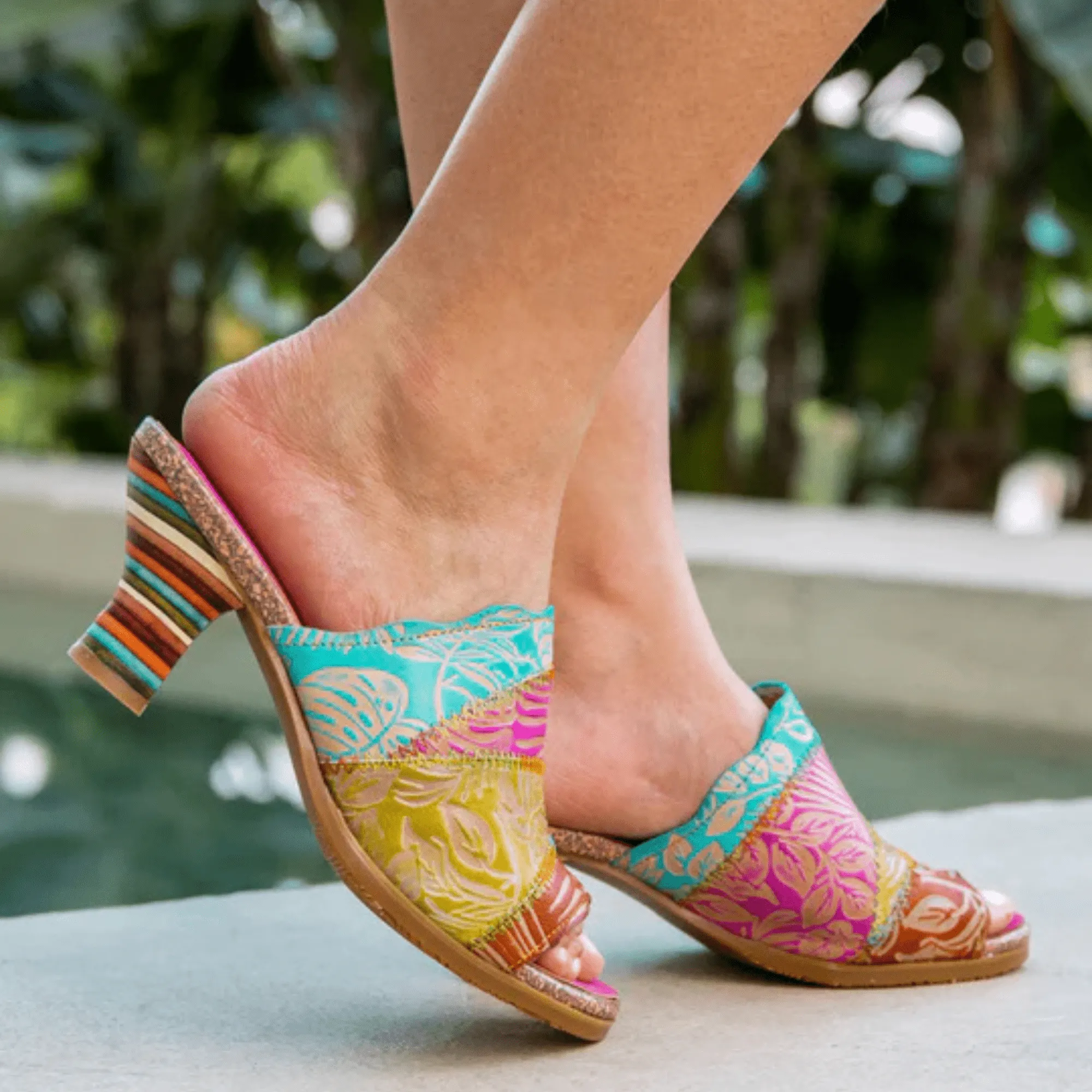 "Leafy" Retro Hand-Painted Leather Sandals