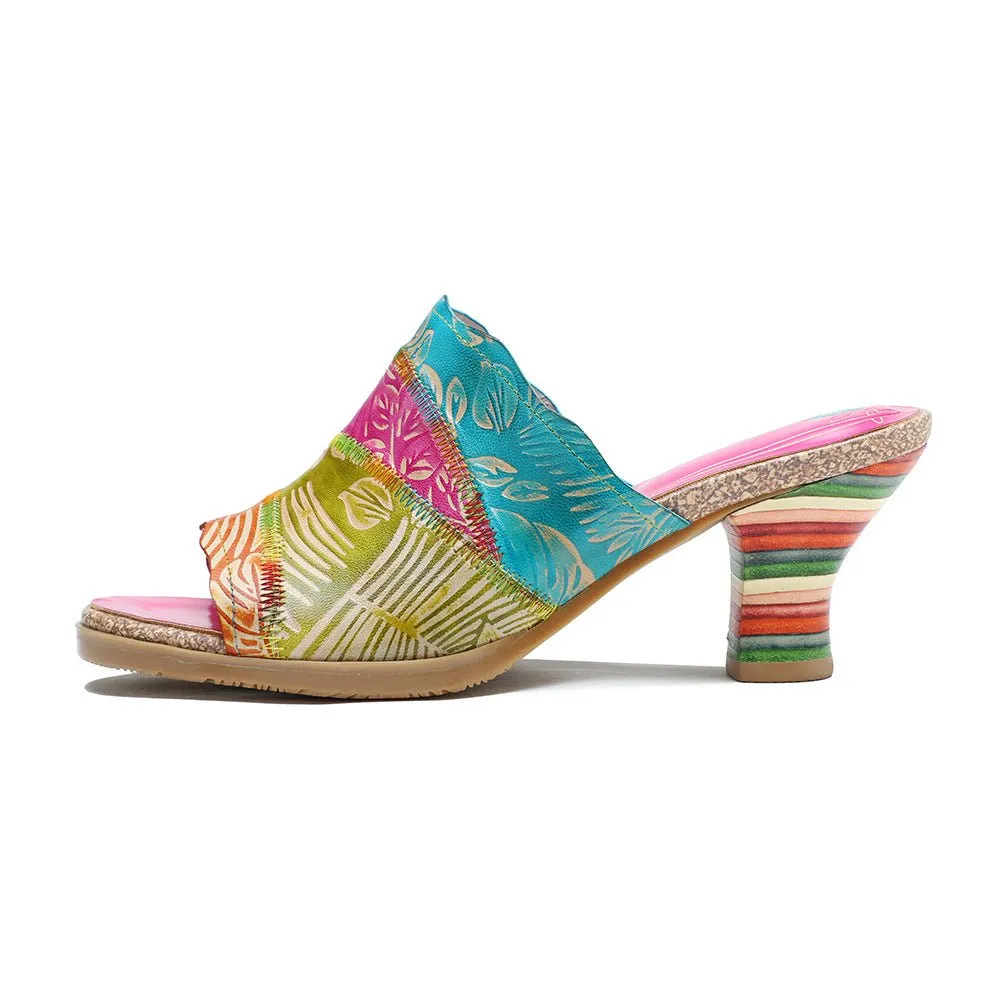 "Leafy" Retro Hand-Painted Leather Sandals