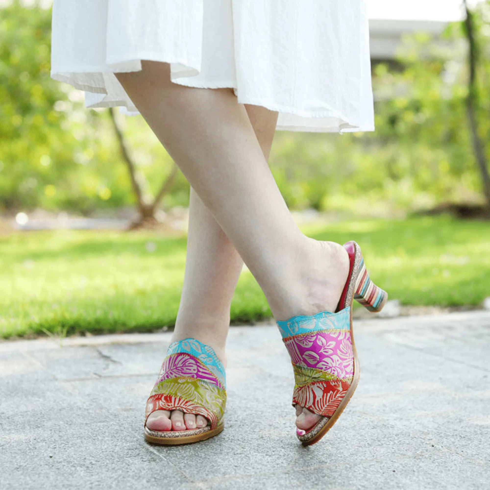 "Leafy" Retro Hand-Painted Leather Sandals