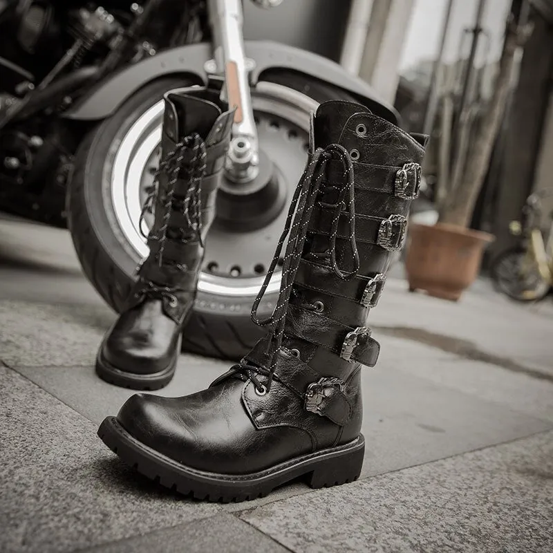 Retro Punk Leather Motorcycle Boots