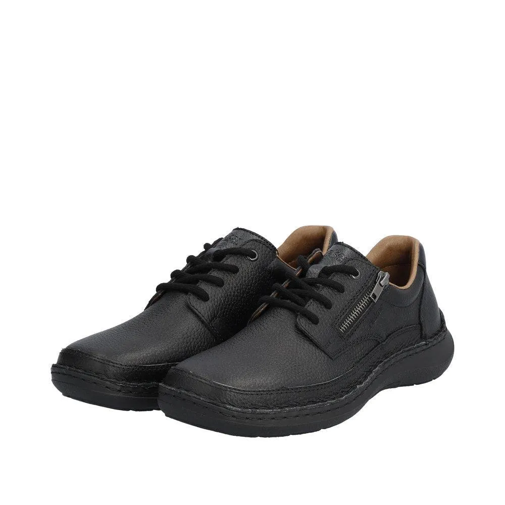 Rieker 03002-00 Sergio Mens Wider Fitting Black Leather Zip & Lace Shoes