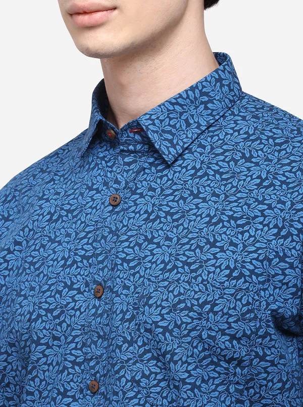 Royal Blue Printed Classic Fit Semi Casual Shirt | Greenfibre