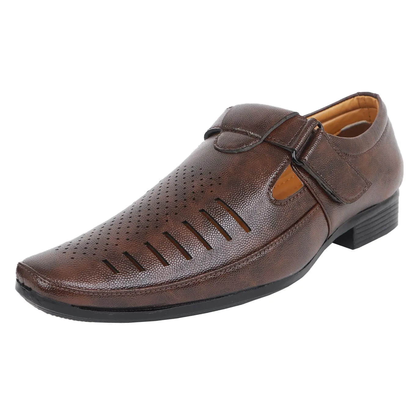 Somugi Men's Brown Velcro Roman Sandals made by Artificial Leather