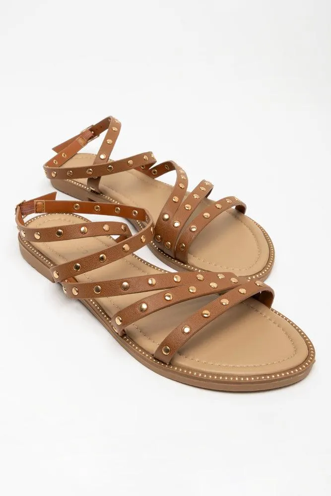 Studded Strappy Sandal Brown