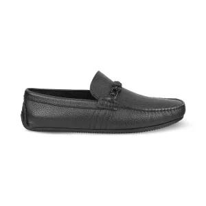 Tresmode Monoc Black Men's Leather Driving Loafers