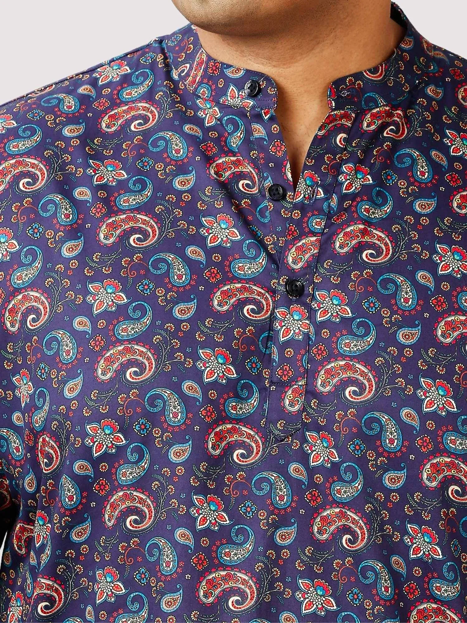 Utsav Printed Blue Kurta Men's Plus Size