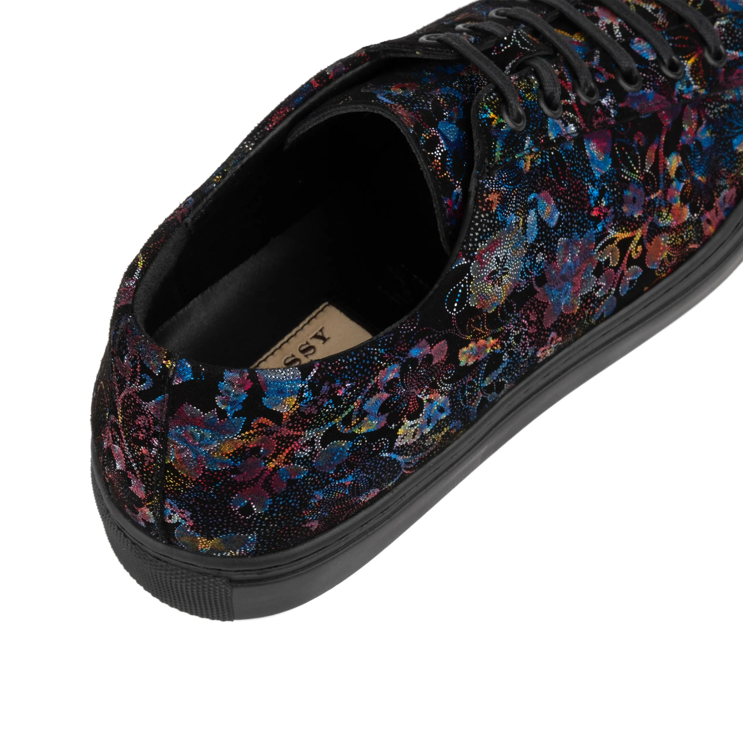 Valencia - Black Flower - Men's nubuck leather rubber soles trainer in black flower