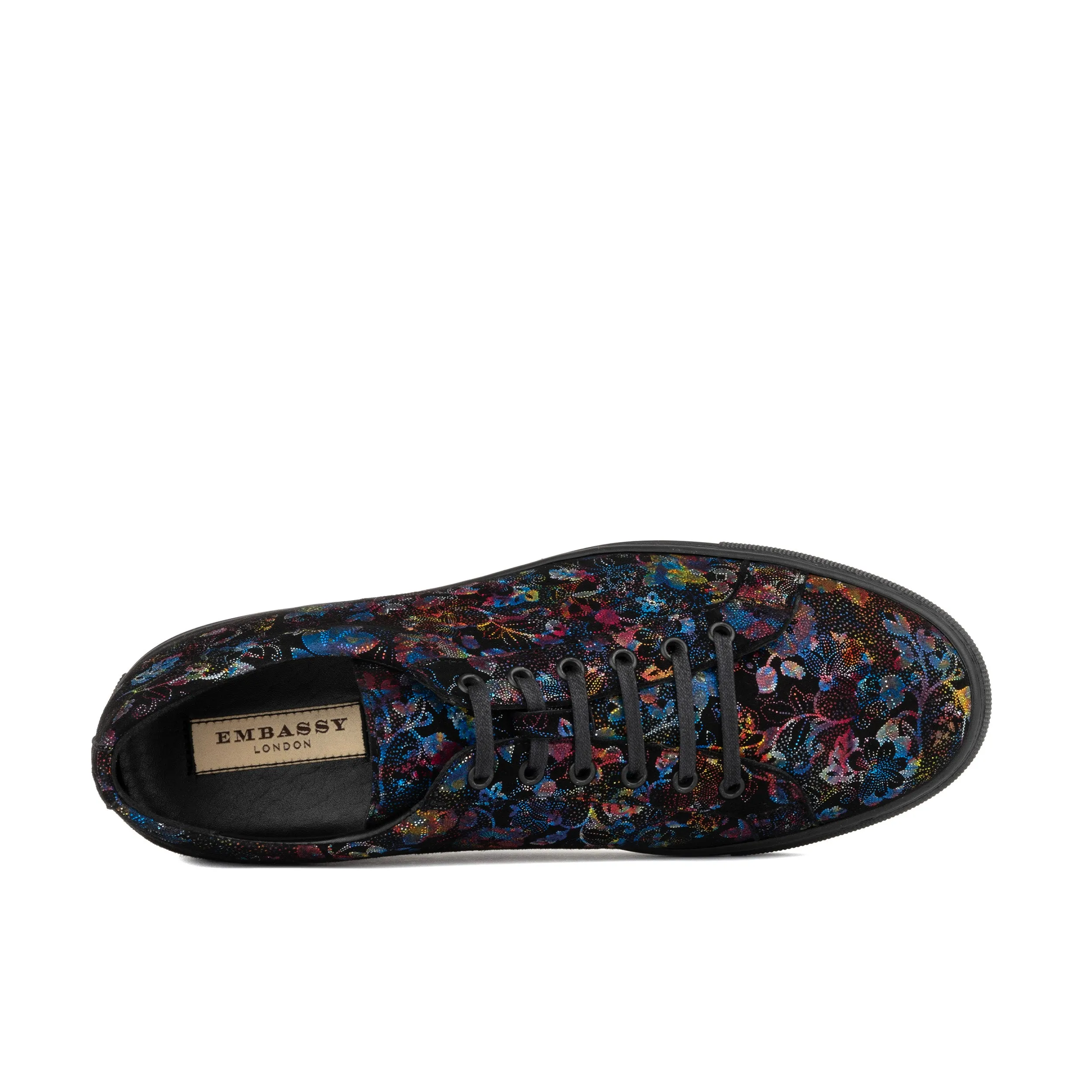 Valencia - Black Flower - Men's nubuck leather rubber soles trainer in black flower