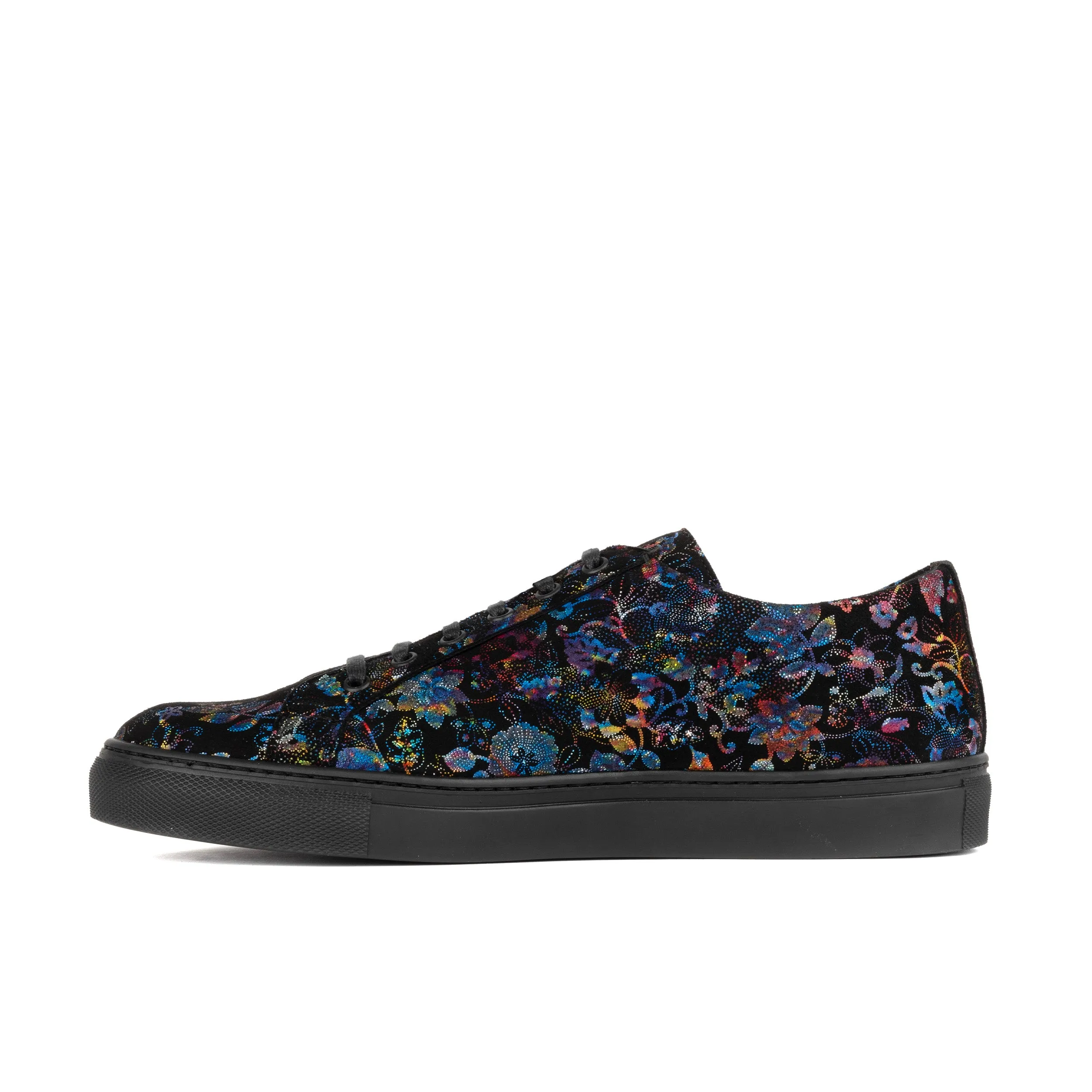 Valencia - Black Flower - Men's nubuck leather rubber soles trainer in black flower