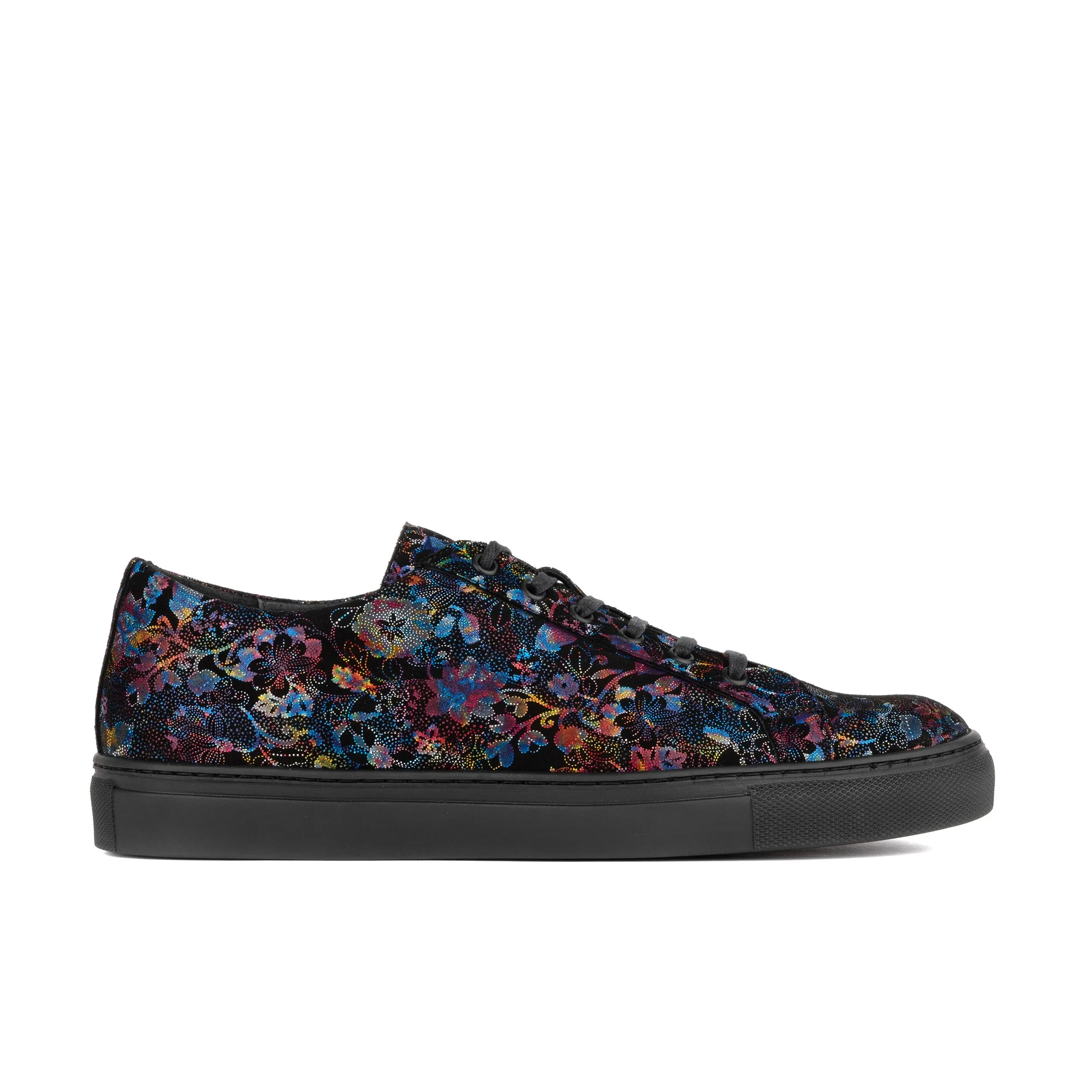 Valencia - Black Flower - Men's nubuck leather rubber soles trainer in black flower