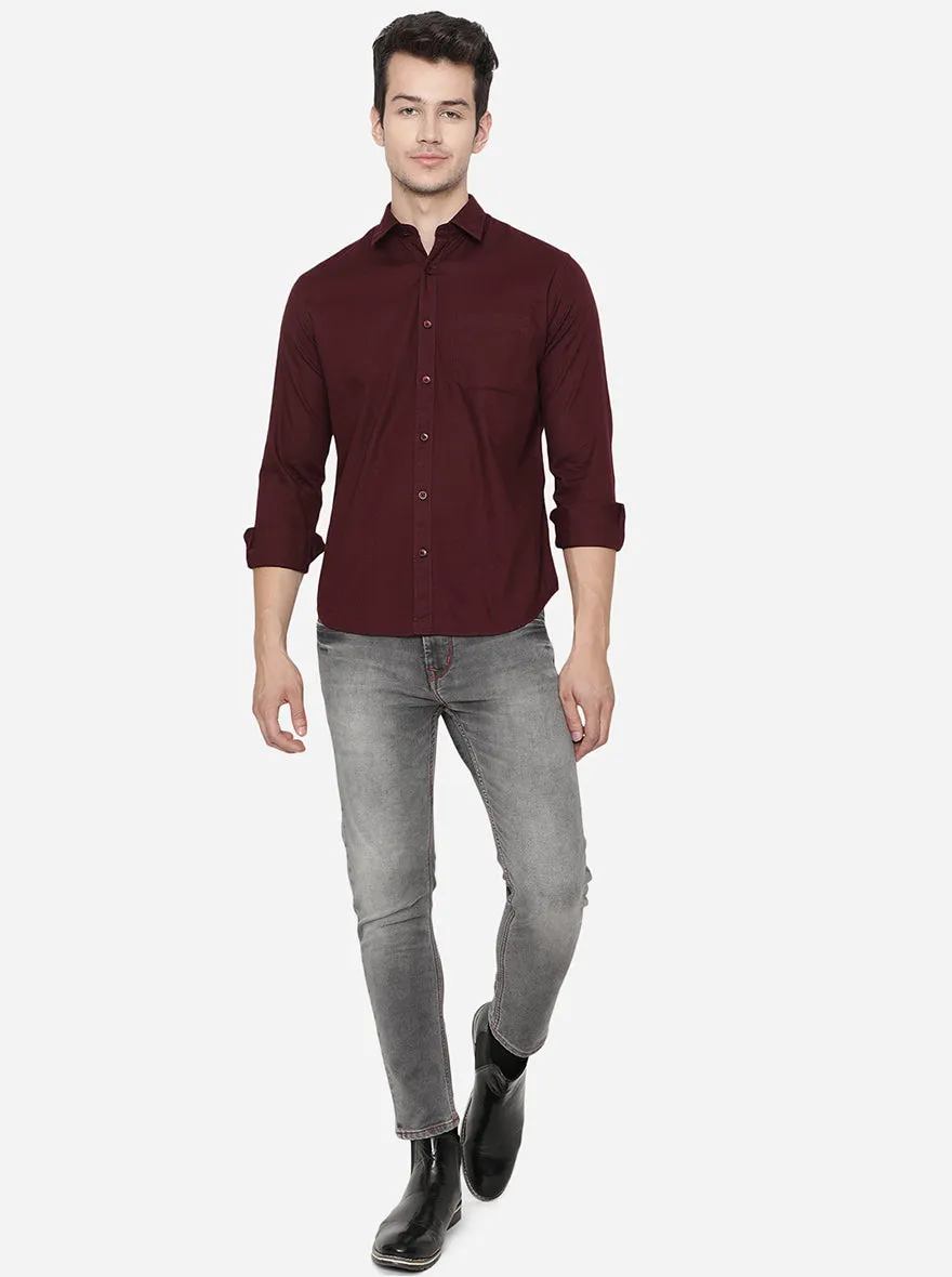 Wine Solid Classic Fit Casual Shirt | Greenfibre