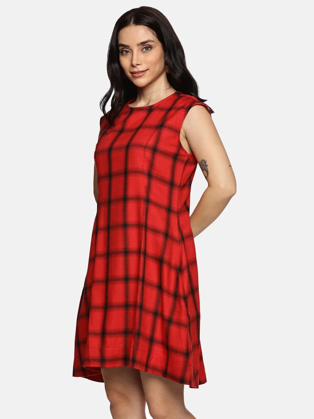 Women Checked Cotton A-Line Dress