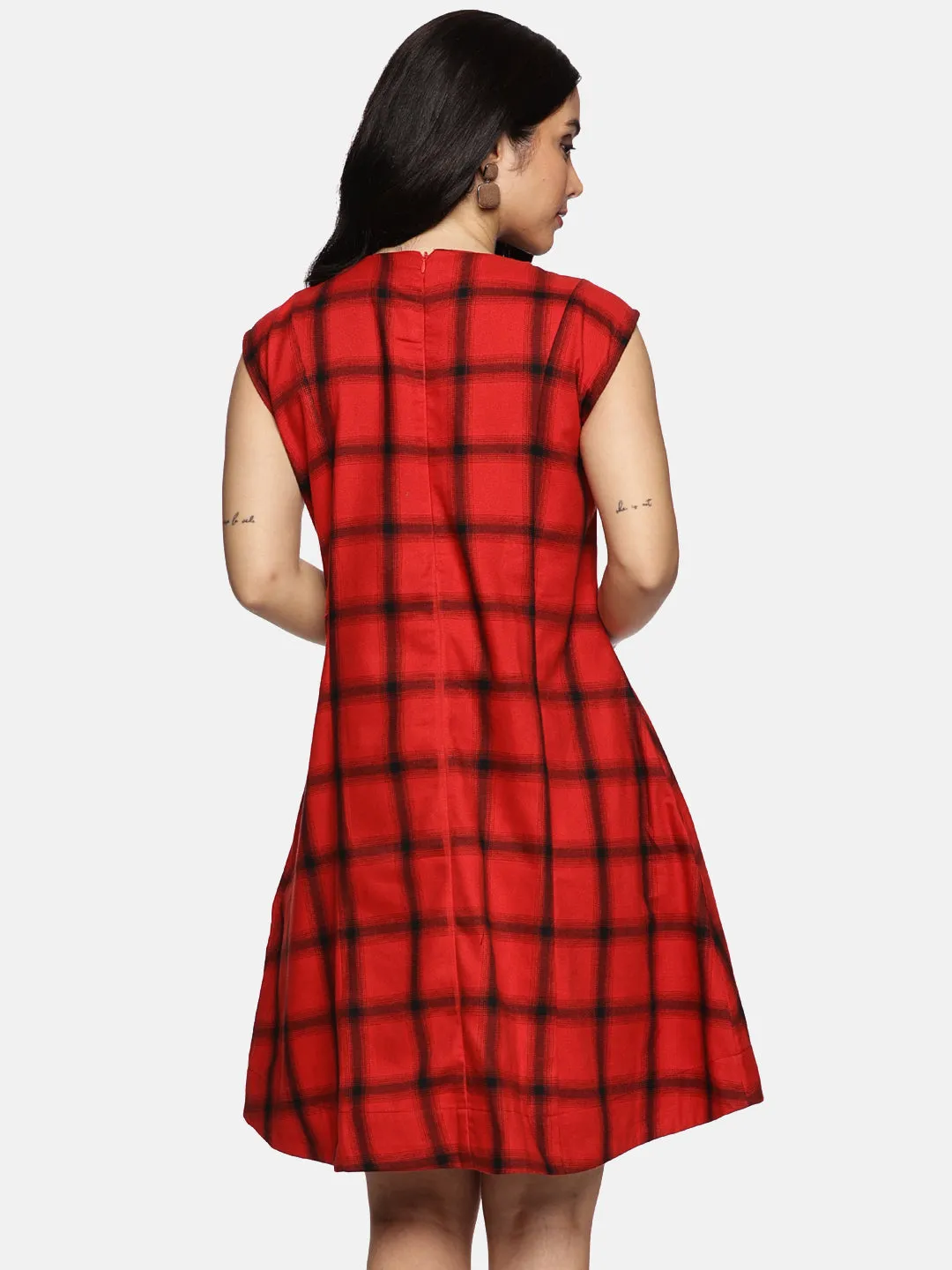 Women Checked Cotton A-Line Dress