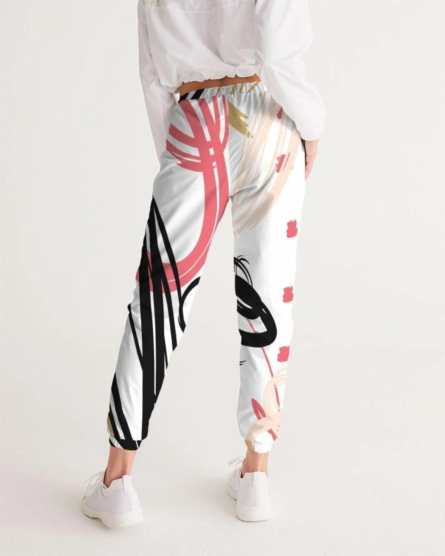 Womens Track Pants - White Multicolor Graphic Sports Pants